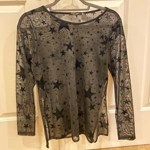 black mesh long sleeve shirt with felt stars